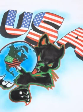 Airbrush Panther Maskotu Uzun Kollu Tişört Beyaz