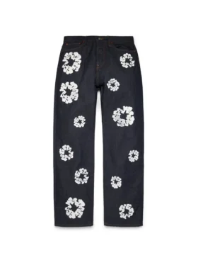 Bol Kesim Cotton Wreath Denim Pantolon Selvedge