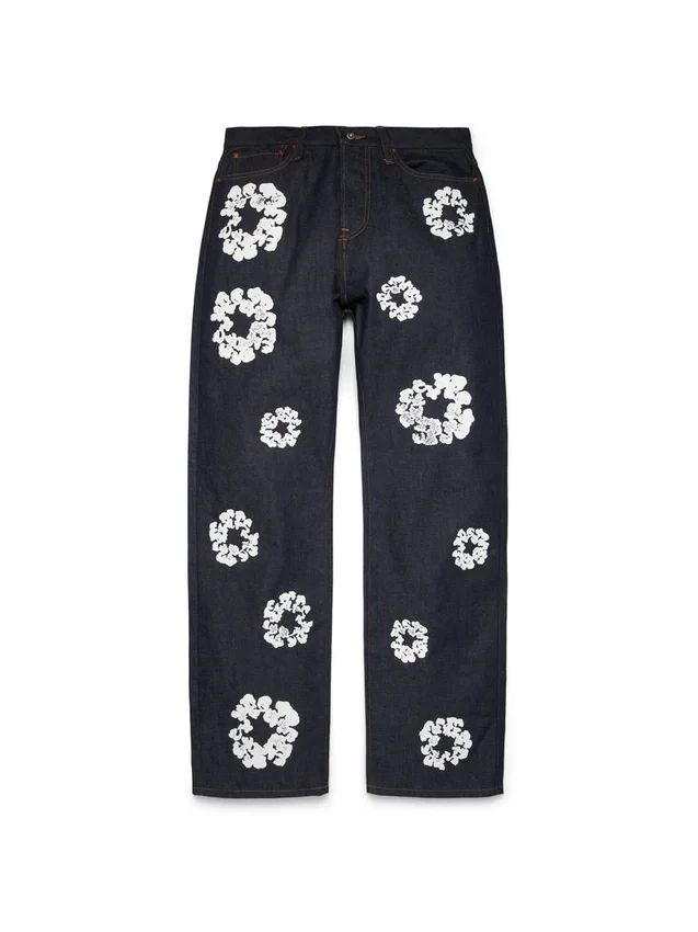 Bol Kesim Cotton Wreath Denim Pantolon Selvedge