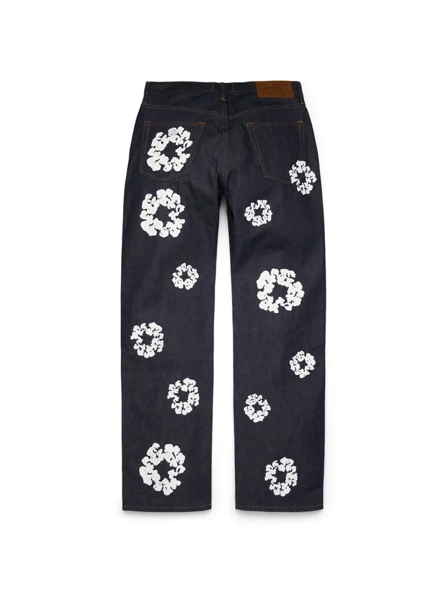 Bol Kesim Cotton Wreath Denim Pantolon Selvedge
