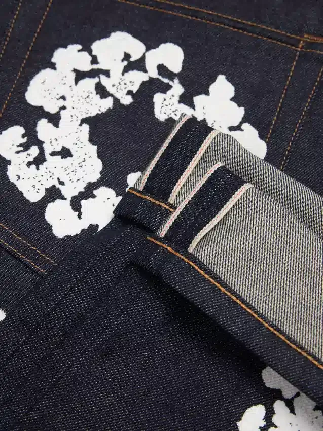 Bol Kesim Cotton Wreath Denim Pantolon Selvedge