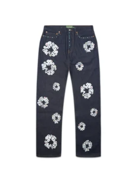 Bol Kesim Çivili Cotton Wreath Denim Pantolon Selvedge