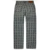 Bol Kesim Jakarlı Çelenk Desenli Denim Pantolon