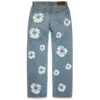 Bol Kesim Pamuklu Cotton Wreath Desenli Denim Pantolon Açık Yıkama