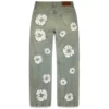 Bol Kesim Pamuklu Cotton Wreath Desenli Denim Pantolon, Kirli Yıkama
