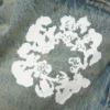 Bol Kesim Pamuklu Cotton Wreath Desenli Denim Pantolon, Kirli Yıkama