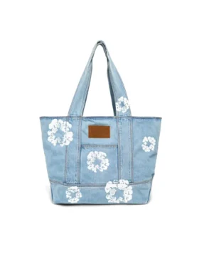 Cotton Wreath Açık Yıkanmış Denim Tote Çantalar