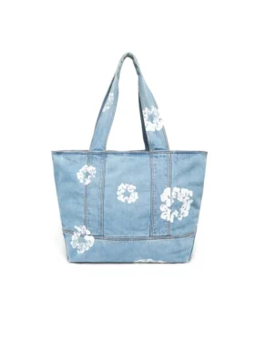 Cotton Wreath Açık Yıkanmış Denim Tote Çantalar