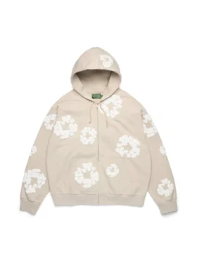 Cotton Wreath Fermuarlı Kapüşonlu Sweatshirt Krem