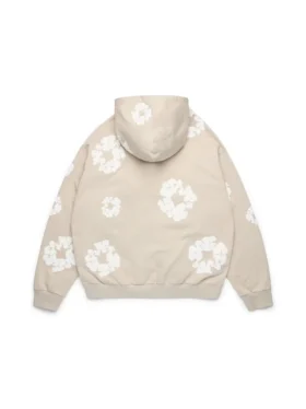 Cotton Wreath Fermuarlı Kapüşonlu Sweatshirt Krem