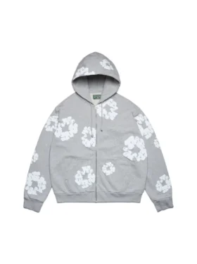 Cotton Wreath Hoodie Fermuarlı Kapüşonlu Sweatshirt Gri
