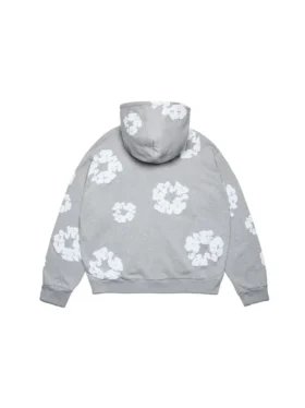 Cotton Wreath Hoodie Fermuarlı Kapüşonlu Sweatshirt Gri