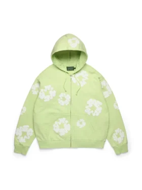 Cotton Wreath Hoodie Fermuarlı Sweatshirt Nane Yeşili