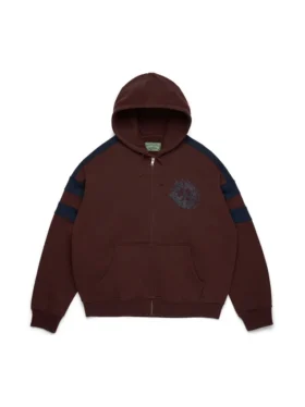 Denim U Panelli Fermuarlı Kapüşonlu Sweatshirt Kahverengi