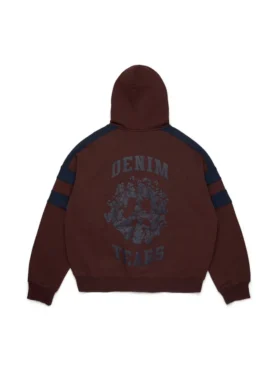 Denim U Panelli Fermuarlı Kapüşonlu Sweatshirt Kahverengi