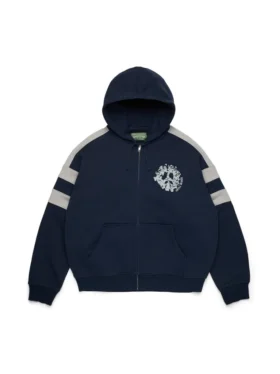 Denim U Panelli Fermuarlı Kapüşonlu Sweatshirt Lacivert