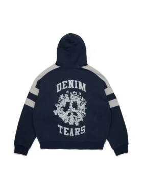 Denim U Panelli Fermuarlı Kapüşonlu Sweatshirt Lacivert
