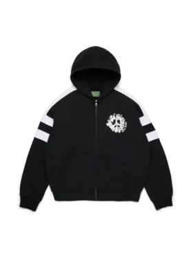 Denim U Panelli Fermuarlı Kapüşonlu Sweatshirt Siyah