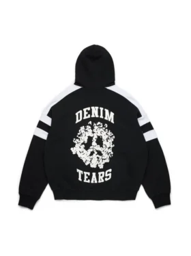 Denim U Panelli Fermuarlı Kapüşonlu Sweatshirt Siyah