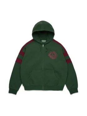 Denim U Panelli Fermuarlı Kapüşonlu Sweatshirt Yeşil