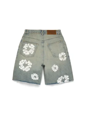 Dirty Wash Cotton Wreath Denim Şort