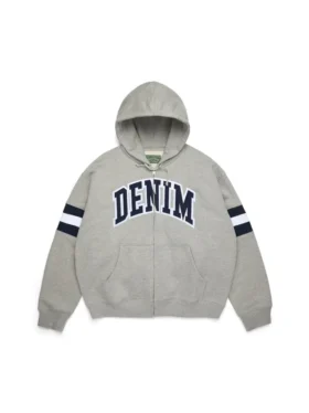 DT Çizgili Fermuarlı Kapüşonlu Sweatshirt Gri