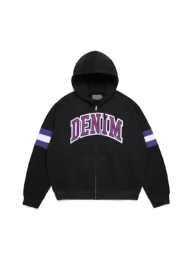 DT Çizgili Fermuarlı Kapüşonlu Sweatshirt Siyah