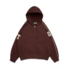 DT Şönil Yama Fermuarlı Kapüşonlu Sweatshirt Kahverengi