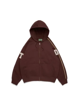 DT Şönil Yama Fermuarlı Kapüşonlu Sweatshirt Kahverengi
