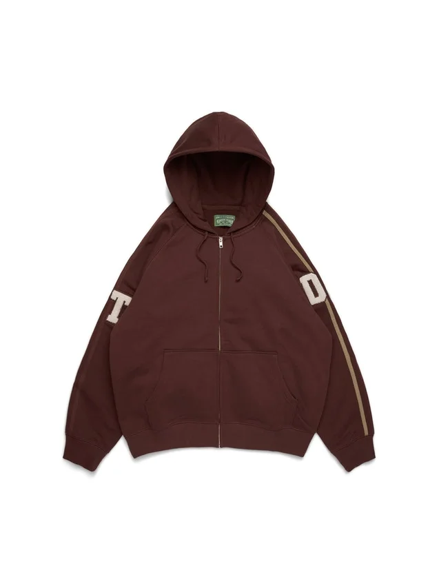 DT Şönil Yama Fermuarlı Kapüşonlu Sweatshirt Kahverengi
