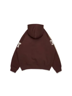 DT Şönil Yama Fermuarlı Kapüşonlu Sweatshirt Kahverengi