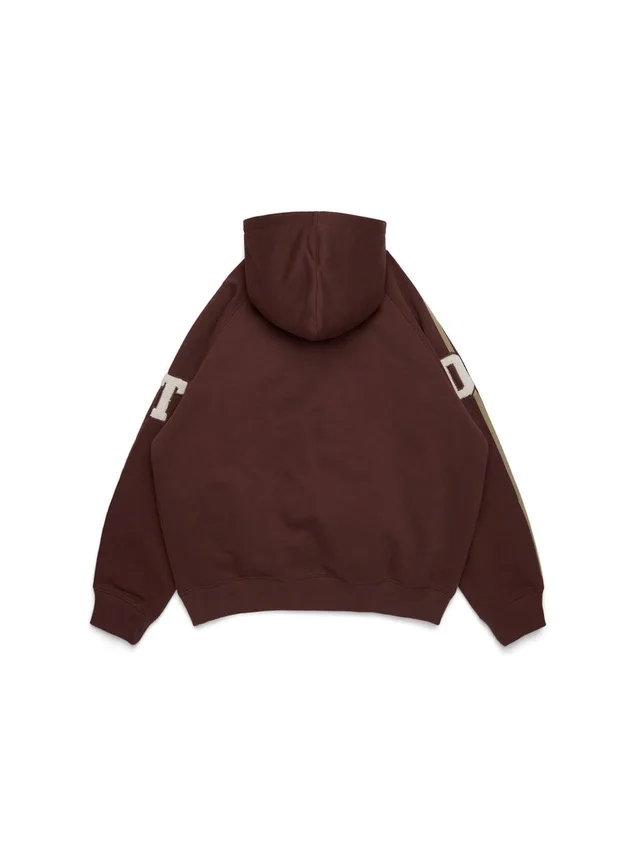 DT Şönil Yama Fermuarlı Kapüşonlu Sweatshirt Kahverengi