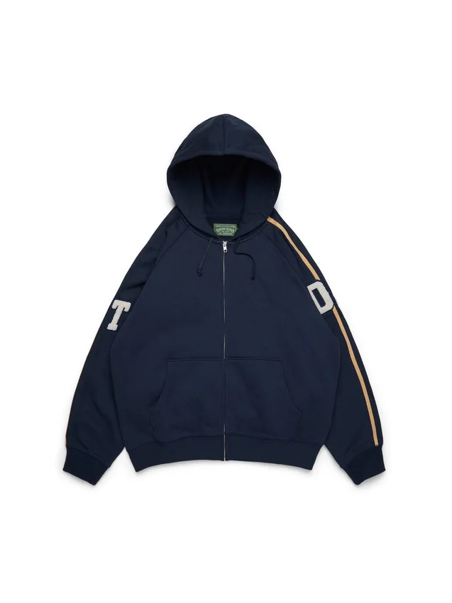 DT Şönil Yama Fermuarlı Kapüşonlu Sweatshirt Mavi