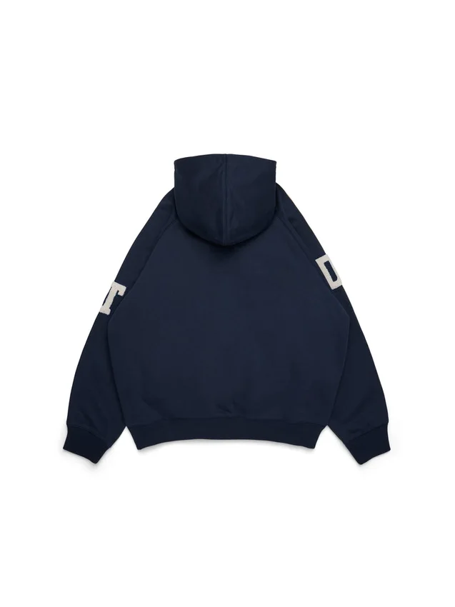 DT Şönil Yama Fermuarlı Kapüşonlu Sweatshirt Mavi