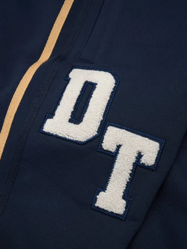DT Şönil Yama Fermuarlı Kapüşonlu Sweatshirt Mavi