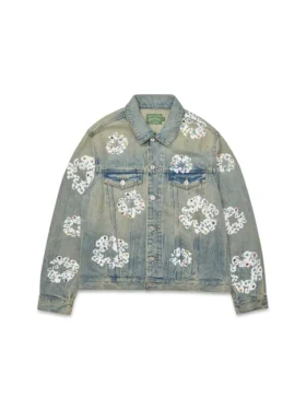 Çivili Cotton Wreath Desenli Denim Ceket Kirli Yıkama
