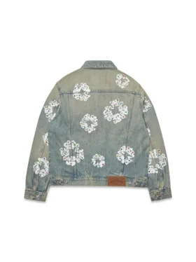 Çivili Cotton Wreath Desenli Denim Ceket Kirli Yıkama
