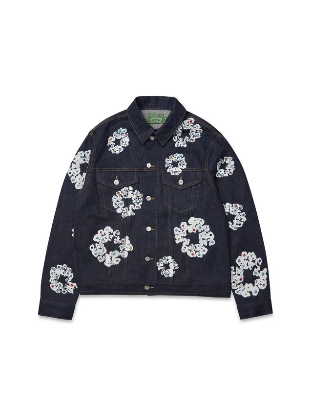 Çivili Cotton Wreath Desenli Selvedge Denim Ceket