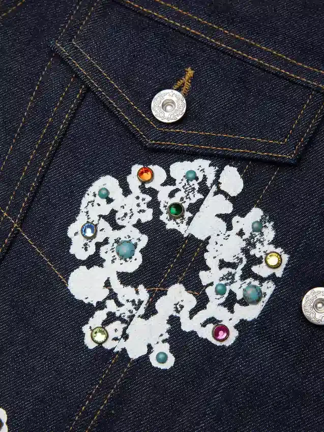 Çivili Cotton Wreath Desenli Selvedge Denim Ceket
