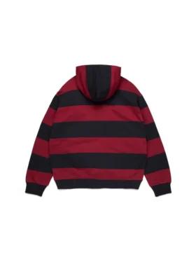 Çizgili Crest Fermuarlı Kapüşonlu Sweatshirt Kırmızı/Lacivert