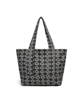 Jakarlı Çelenk Desenli Koyu Yıkanmış Denim Tote Çantalar