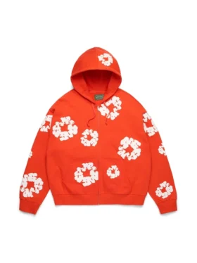 Koyu Turuncu Cotton Wreath Hoodie Fermuarlı Kapüşonlu Sweatshirt