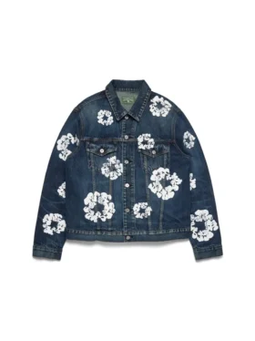 Koyu Yıkamalı Cotton Wreath Desenli Denim Ceket