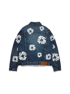 Koyu Yıkamalı Cotton Wreath Desenli Denim Ceket