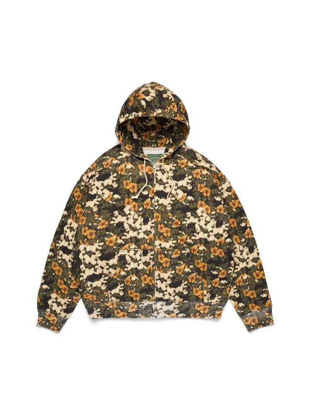 Libertas Çiçek Desenli Fermuarlı Kapüşonlu Sweatshirt