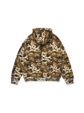 Libertas Çiçek Desenli Fermuarlı Kapüşonlu Sweatshirt
