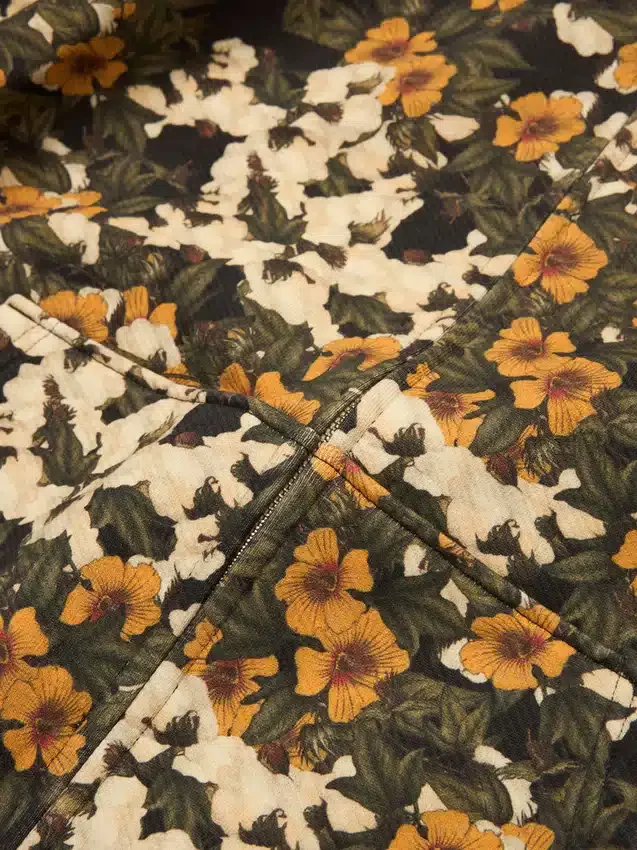 Libertas Çiçek Desenli Fermuarlı Kapüşonlu Sweatshirt