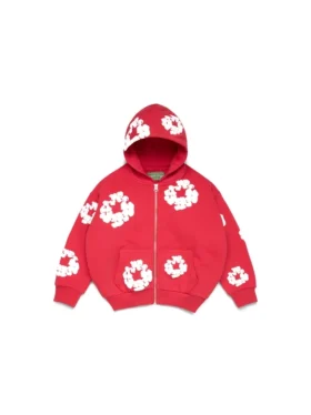 Çocuk Cotton Wreath Hoodie Fermuarlı Kapüşonlu Sweatshirt Kırmızı
