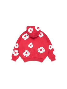 Çocuk Cotton Wreath Hoodie Fermuarlı Kapüşonlu Sweatshirt Kırmızı