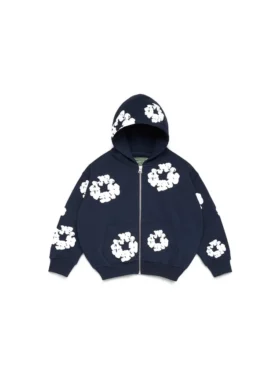 Çocuk Cotton Wreath Hoodie Fermuarlı Kapüşonlu Sweatshirt Lacivert